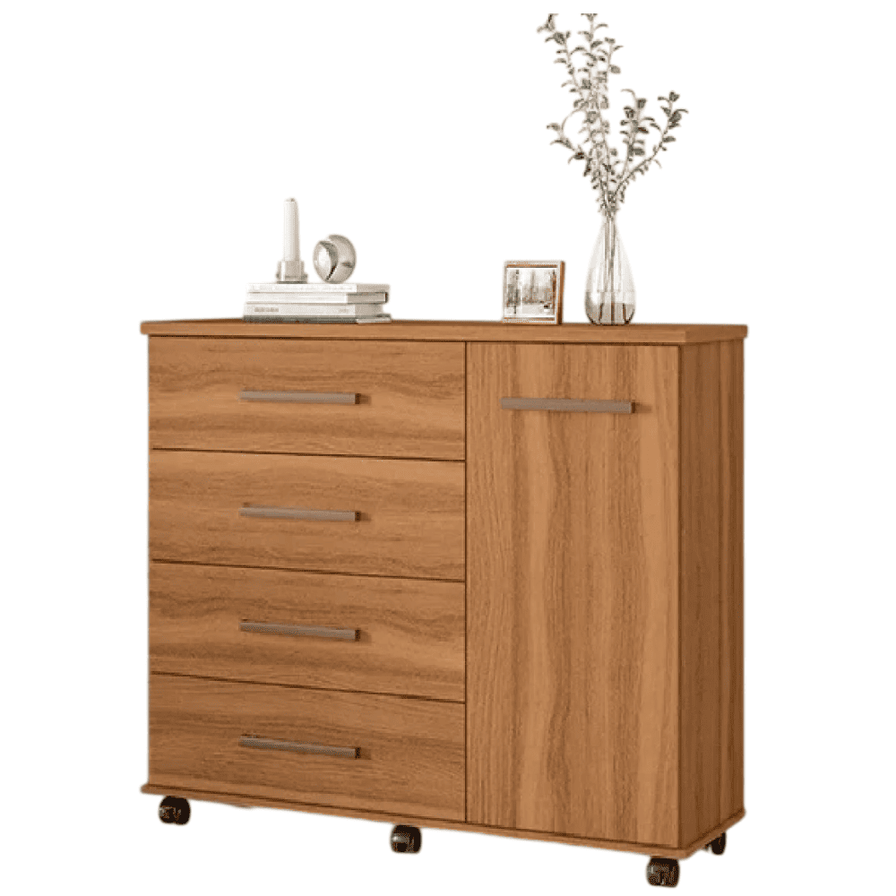 C&ocirc;moda 4 Gavetas 1 Porta Amendola Dem&oacute;bile Flora, Amendoas, large image number 0